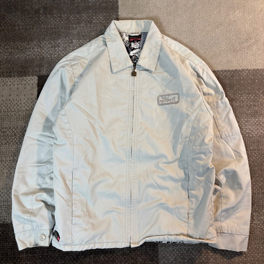 Y2K Quiksilver Mens‎ Full Zip Harrington Jacket Tan Cream Canvas Size M